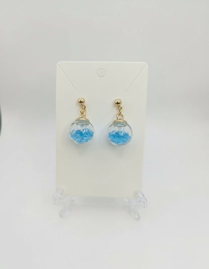 Vivid Blue Rhinestones Globe Post Earrings