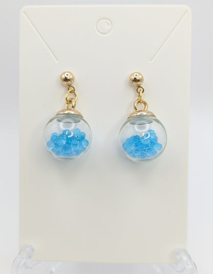 Vivid Blue Rhinestones Globe Post Earrings