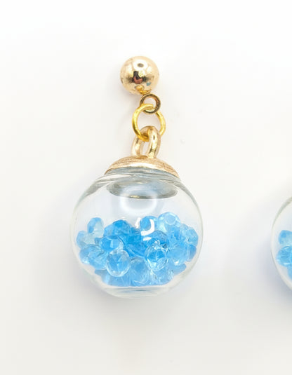 Vivid Blue Rhinestones Globe Post Earrings