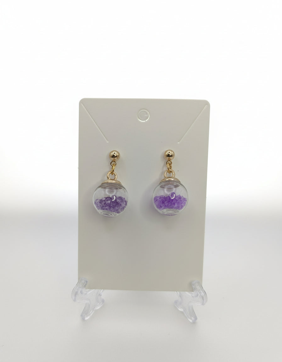 Purple Rhinestones Globe Post Earrings