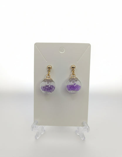 Purple Rhinestones Globe Post Earrings