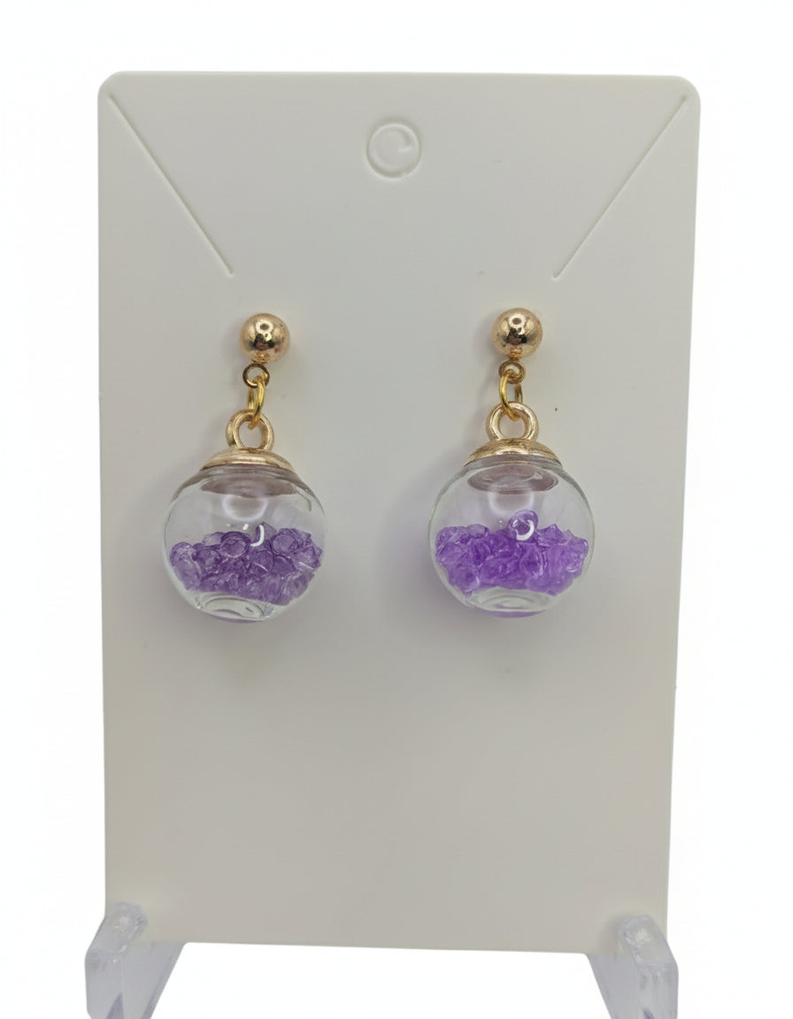 Purple Rhinestones Globe Post Earrings