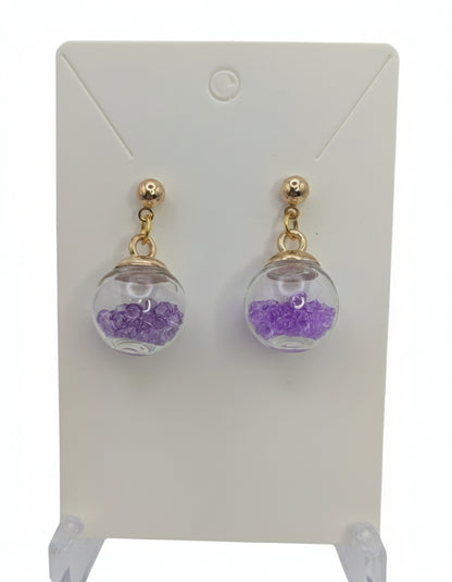 Purple Rhinestones Globe Post Earrings