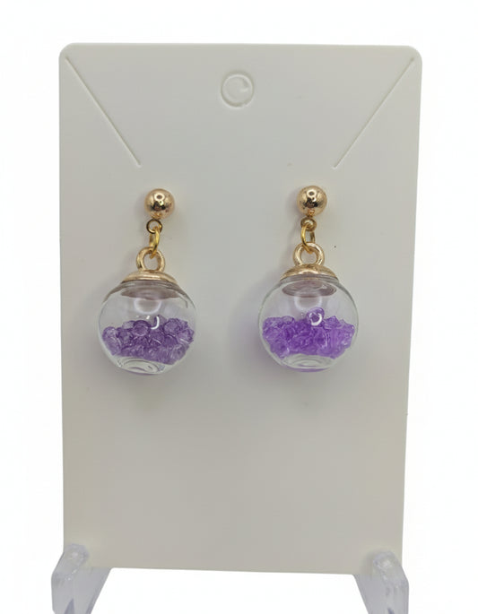 Purple Rhinestones Globe Post Earrings