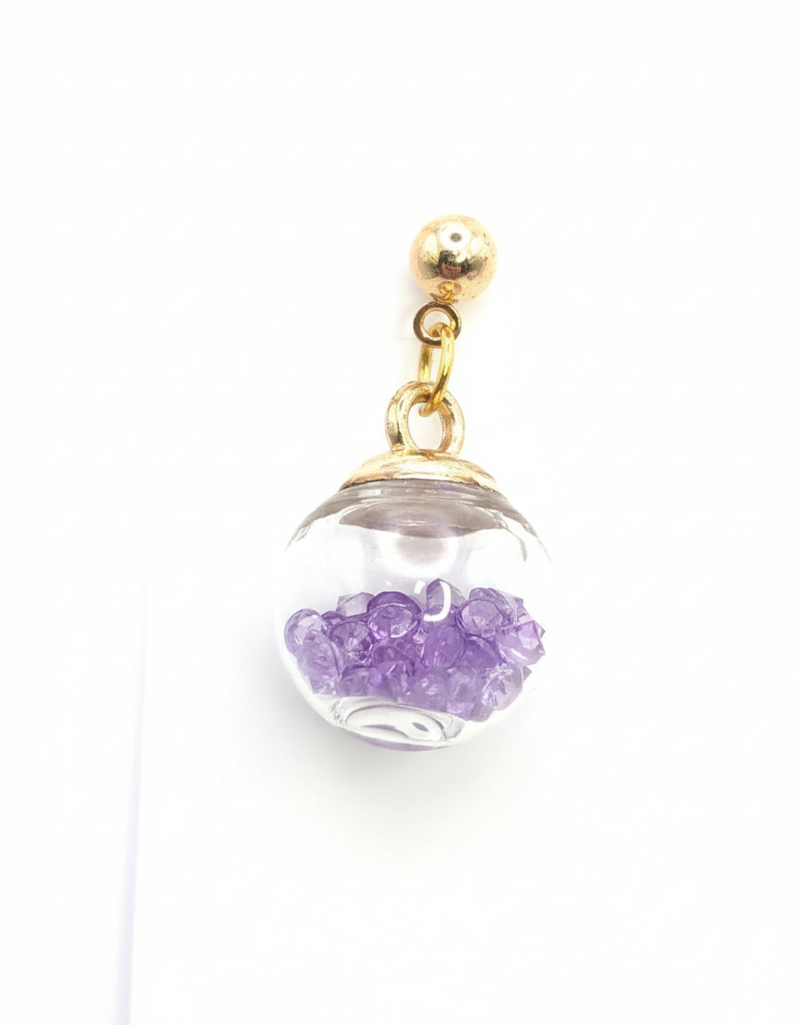Purple Rhinestones Globe Post Earrings