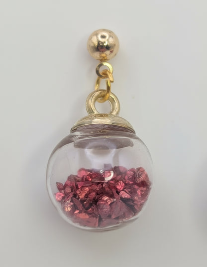 Metallic Red Stone Flecks Globe Post Earrings