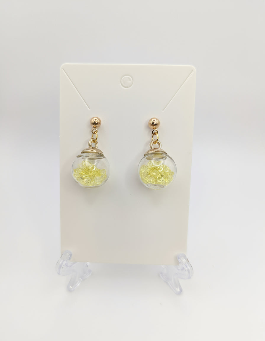 Yellow Rhinestones Globe Post Earrings