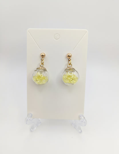 Yellow Rhinestones Globe Post Earrings