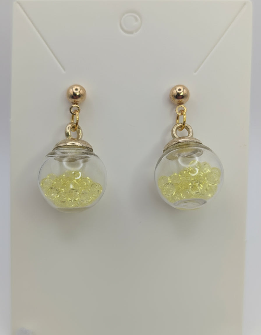 Yellow Rhinestones Globe Post Earrings