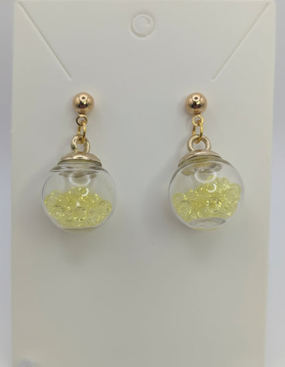 Yellow Rhinestones Globe Post Earrings