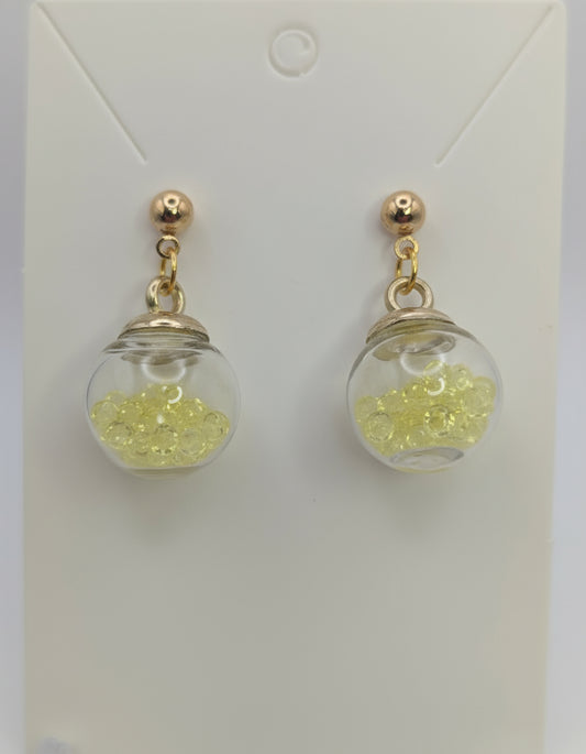 Yellow Rhinestones Globe Post Earrings