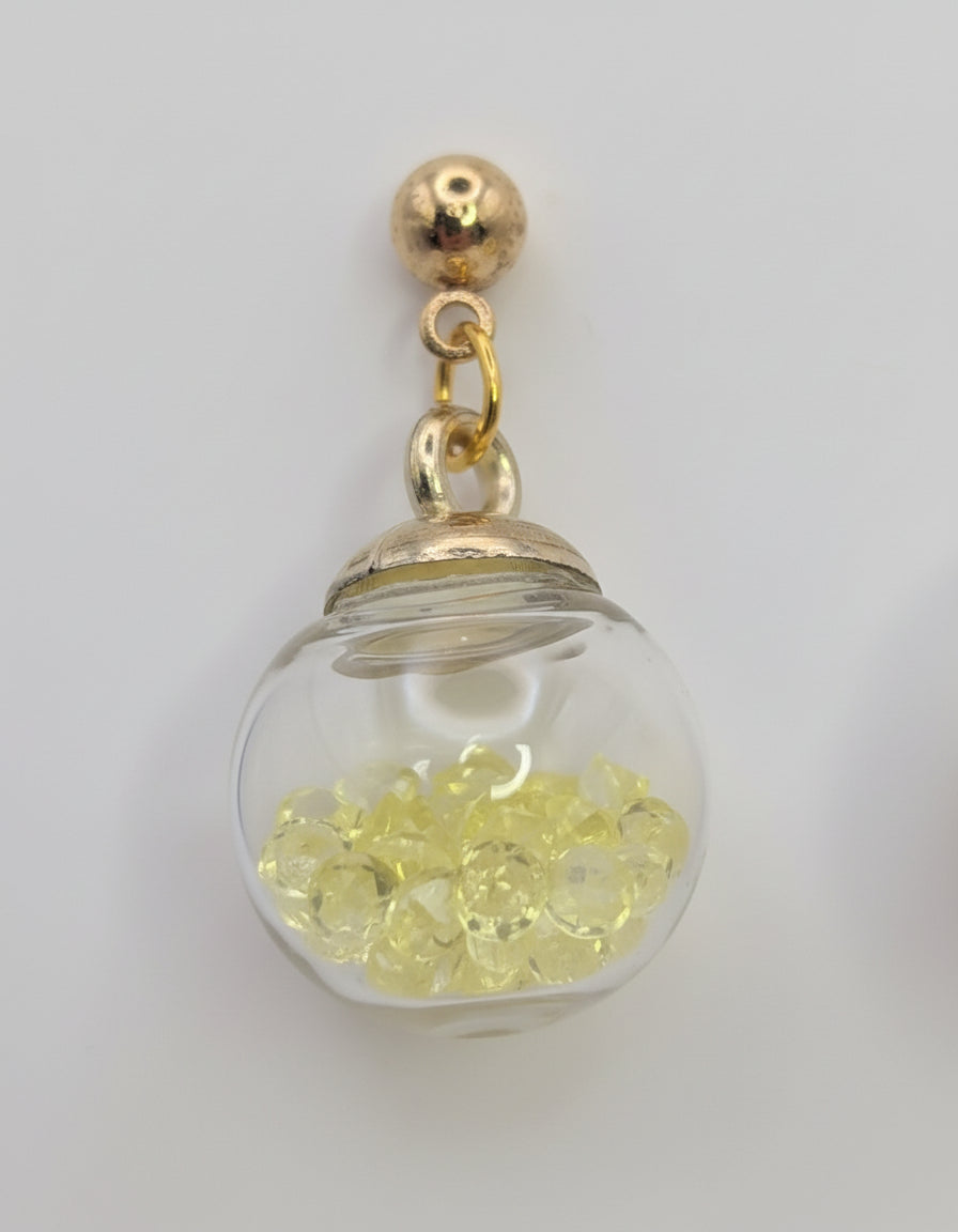 Yellow Rhinestones Globe Post Earrings