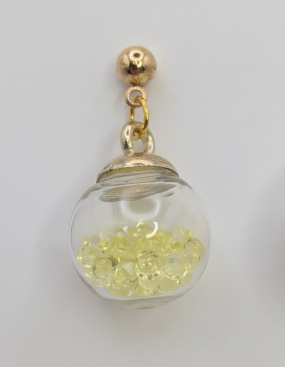 Yellow Rhinestones Globe Post Earrings