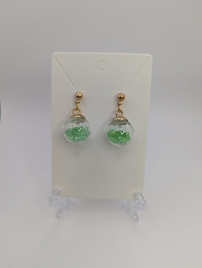 Lime Green Rhinestones Globe Post Earrings