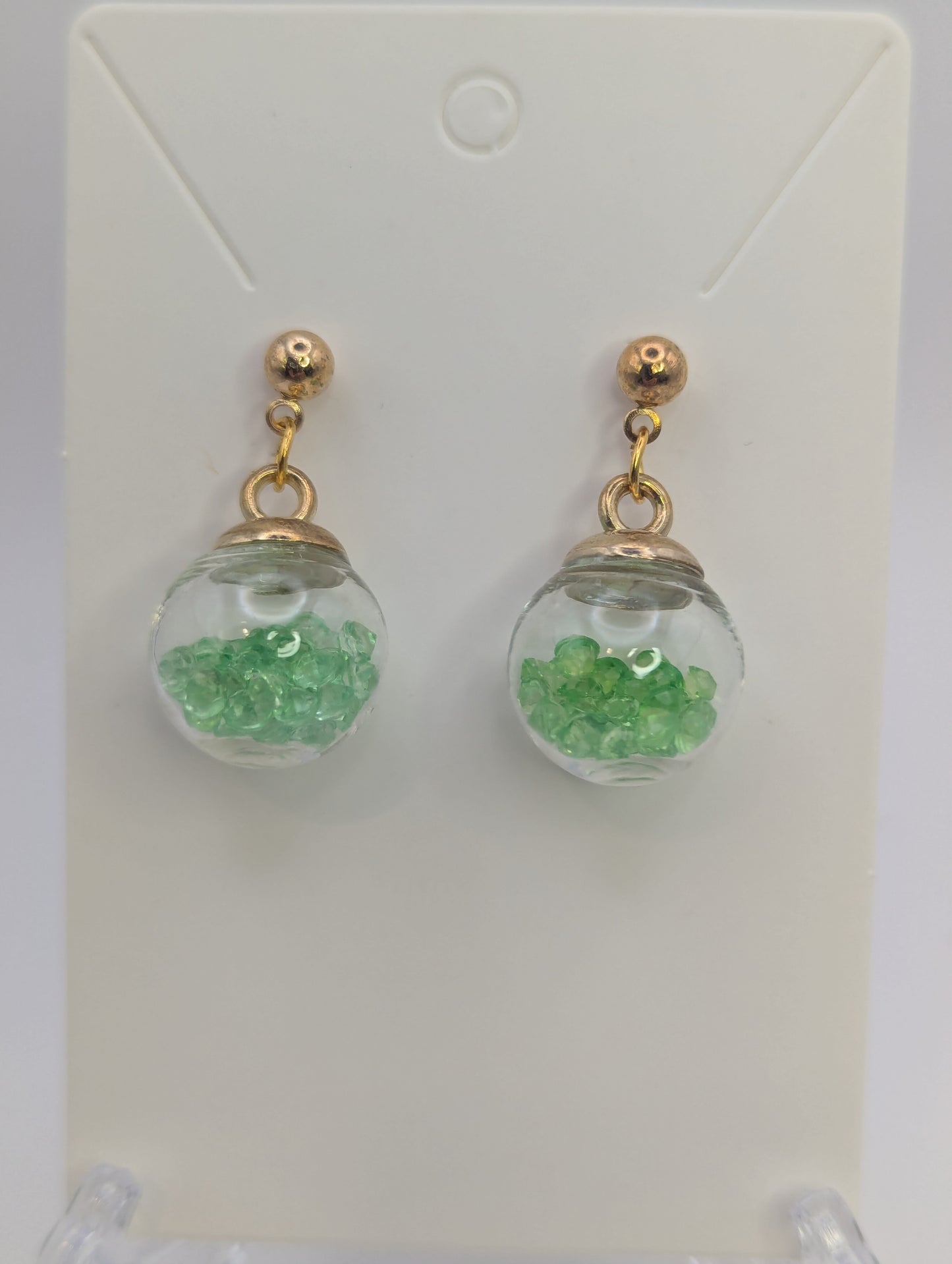 Lime Green Rhinestones Globe Post Earrings