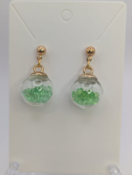 Lime Green Rhinestones Globe Post Earrings