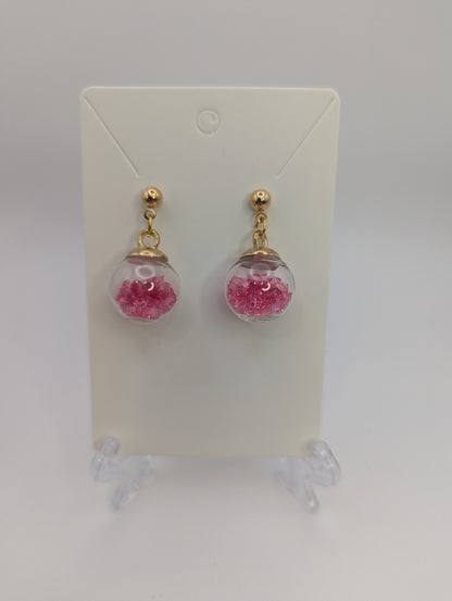 Hot Pink Rhinestones Globe Post Earrings