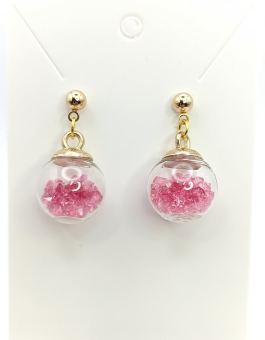 Hot Pink Rhinestones Globe Post Earrings
