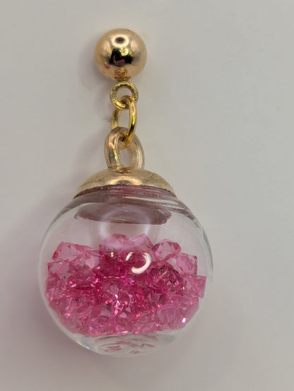 Hot Pink Rhinestones Globe Post Earrings