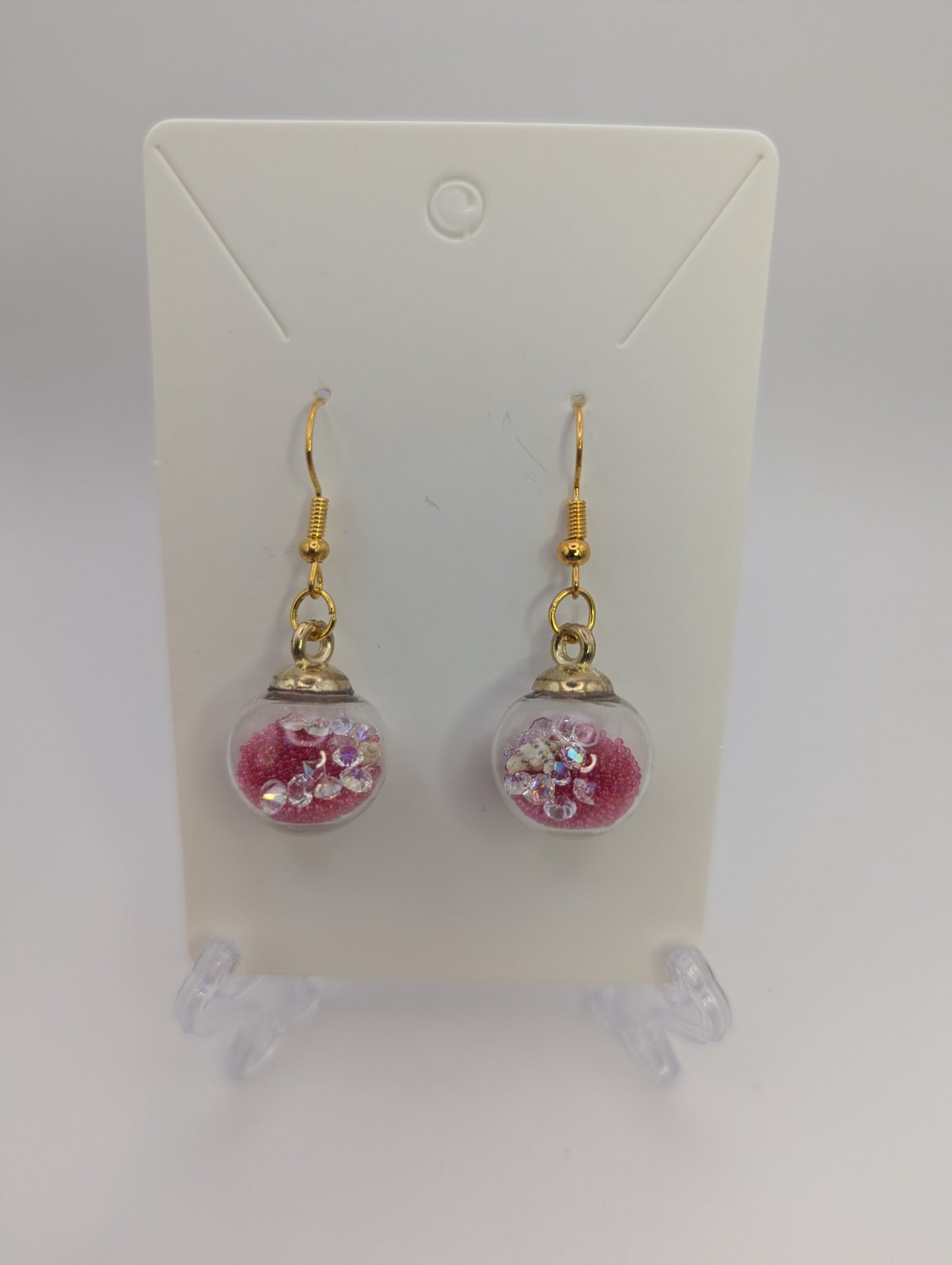 White Rhinestones and Red Millibeads Globe Earrings
