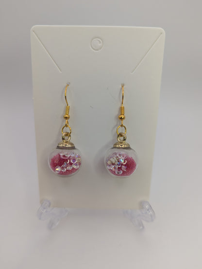 White Rhinestones and Red Millibeads Globe Earrings
