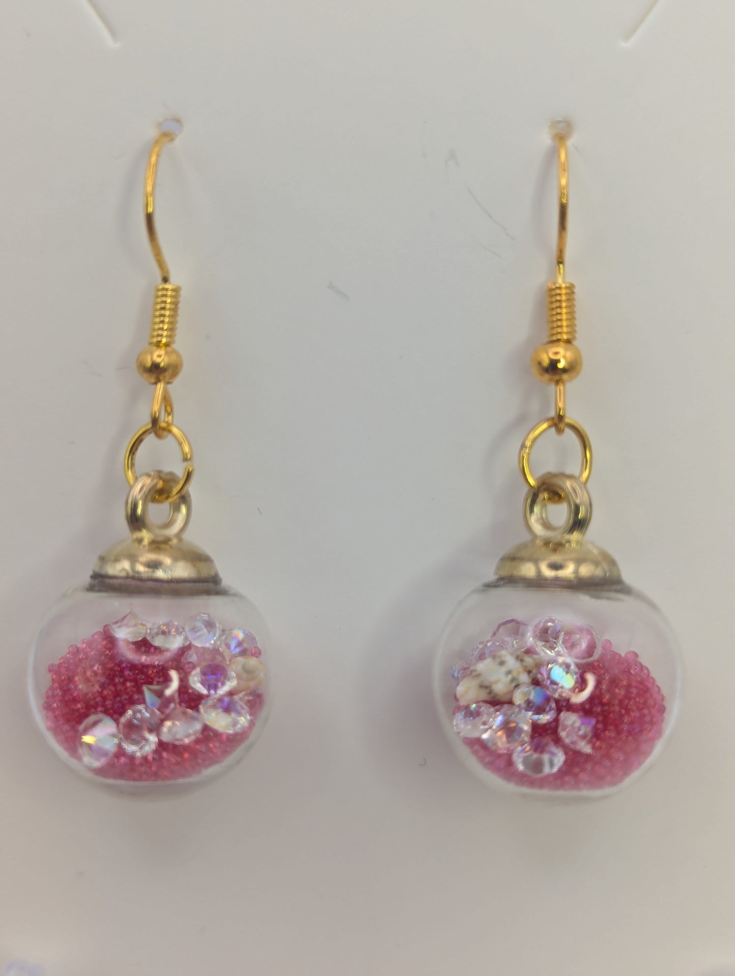 White Rhinestones and Red Millibeads Globe Earrings
