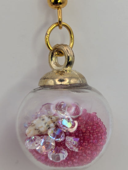 White Rhinestones and Red Millibeads Globe Earrings