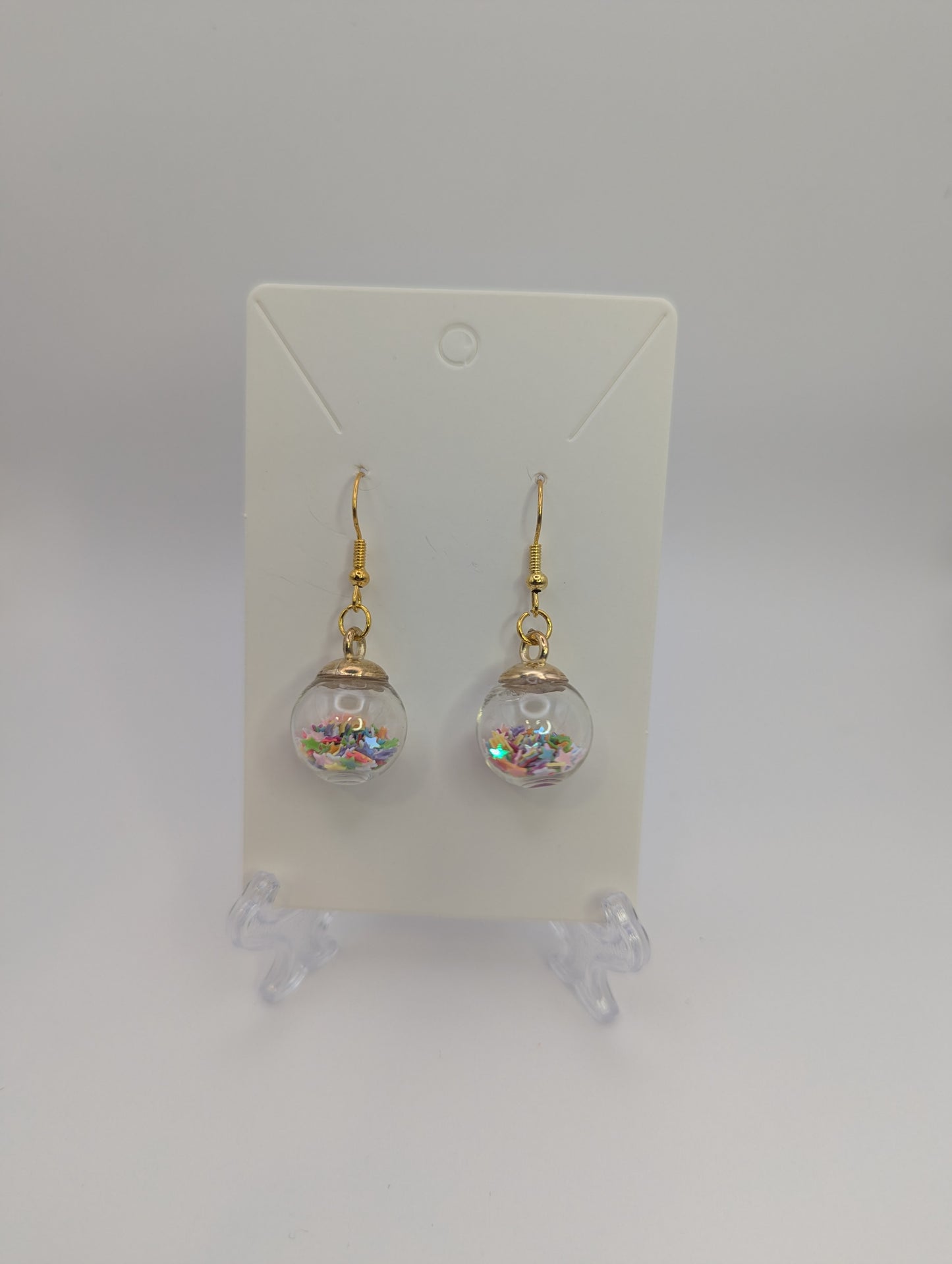 Multicolor Rainbow Star Glitter Globe Earrings