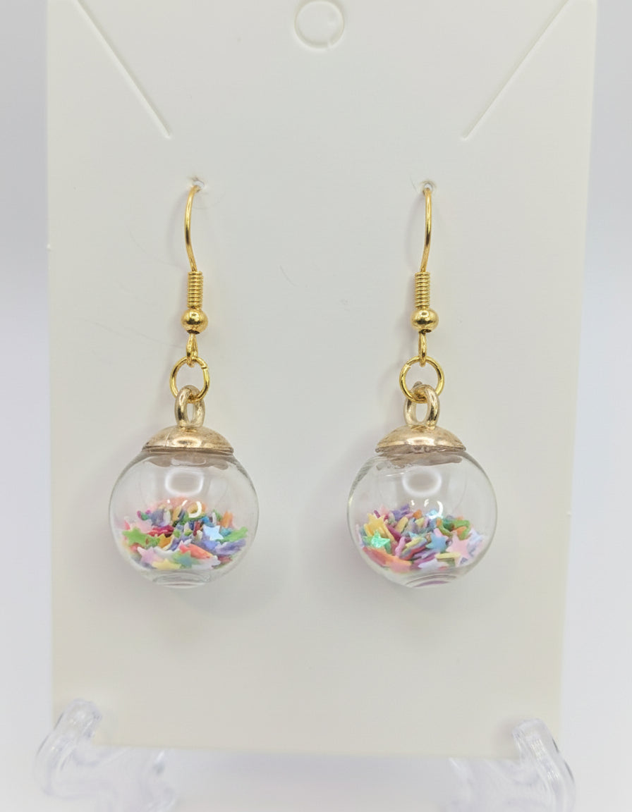 Multicolor Rainbow Star Glitter Globe Earrings