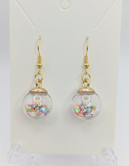 Multicolor Rainbow Star Glitter Globe Earrings