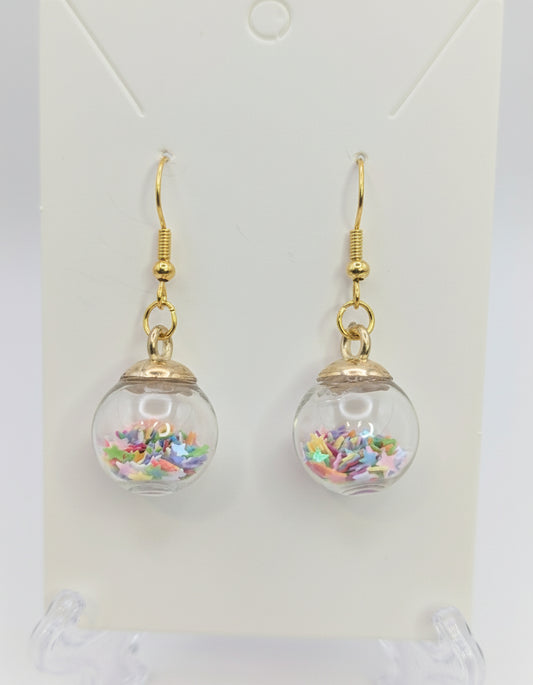 Multicolor Rainbow Star Glitter Globe Earrings