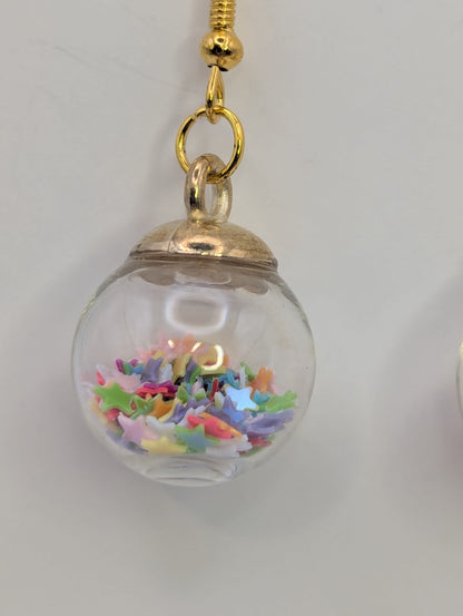 Multicolor Rainbow Star Glitter Globe Earrings