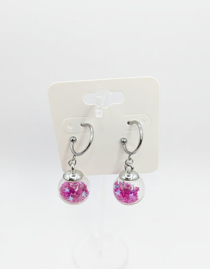 Fuchsia Glitter Globes on Steel Hoops