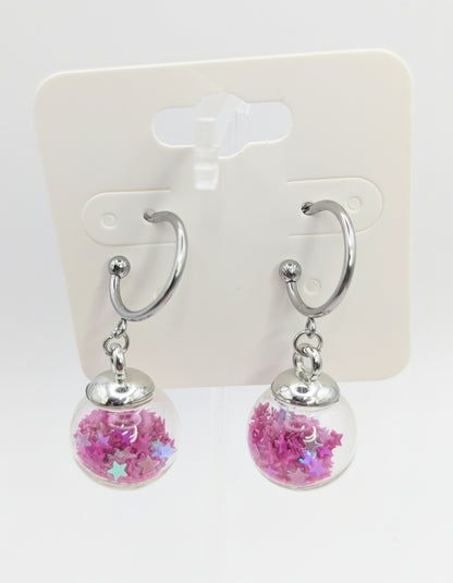 Fuchsia Glitter Globes on Steel Hoops