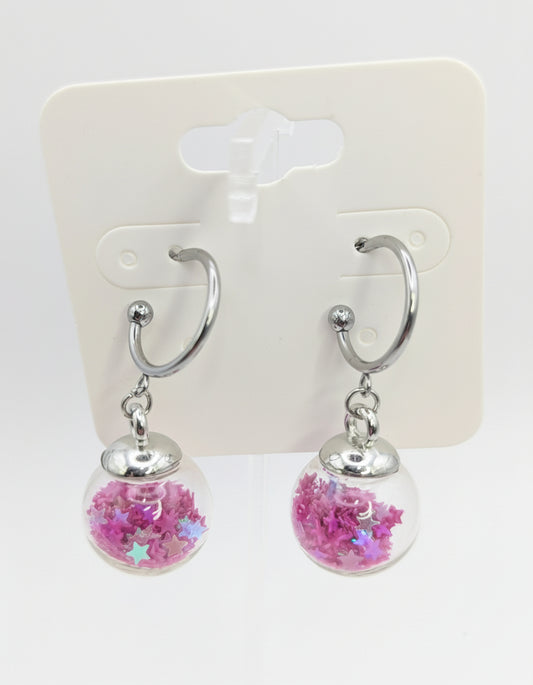 Fuchsia Glitter Globes on Steel Hoops