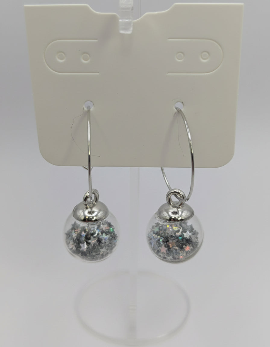 Silver Glitter Globes on Large Steel Hoops