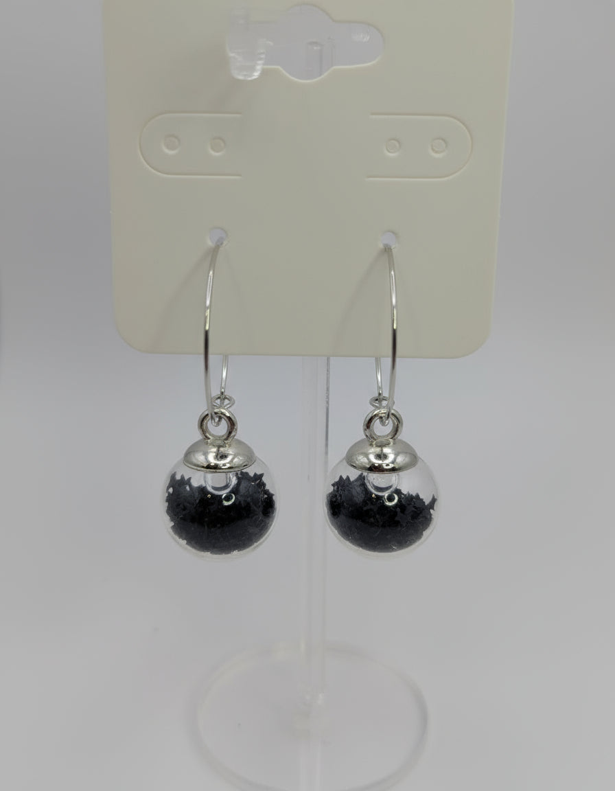 Black Glitter Globes on Large Steel Hoops