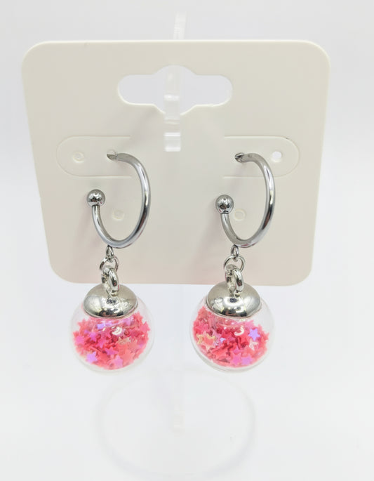 Hot Pink Glitter Globes on Steel Hoops