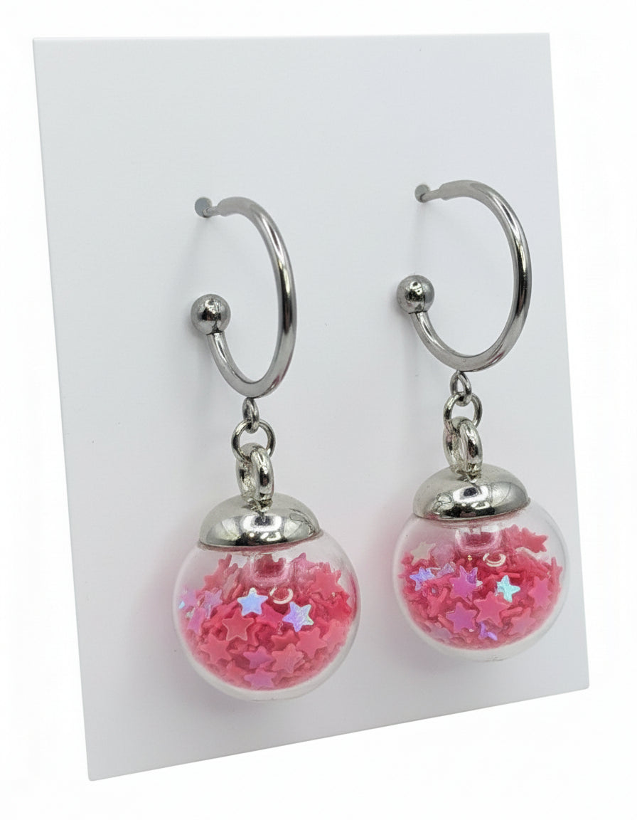 Hot Pink Glitter Globes on Steel Hoops