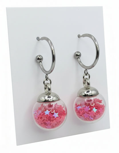 Hot Pink Glitter Globes on Steel Hoops