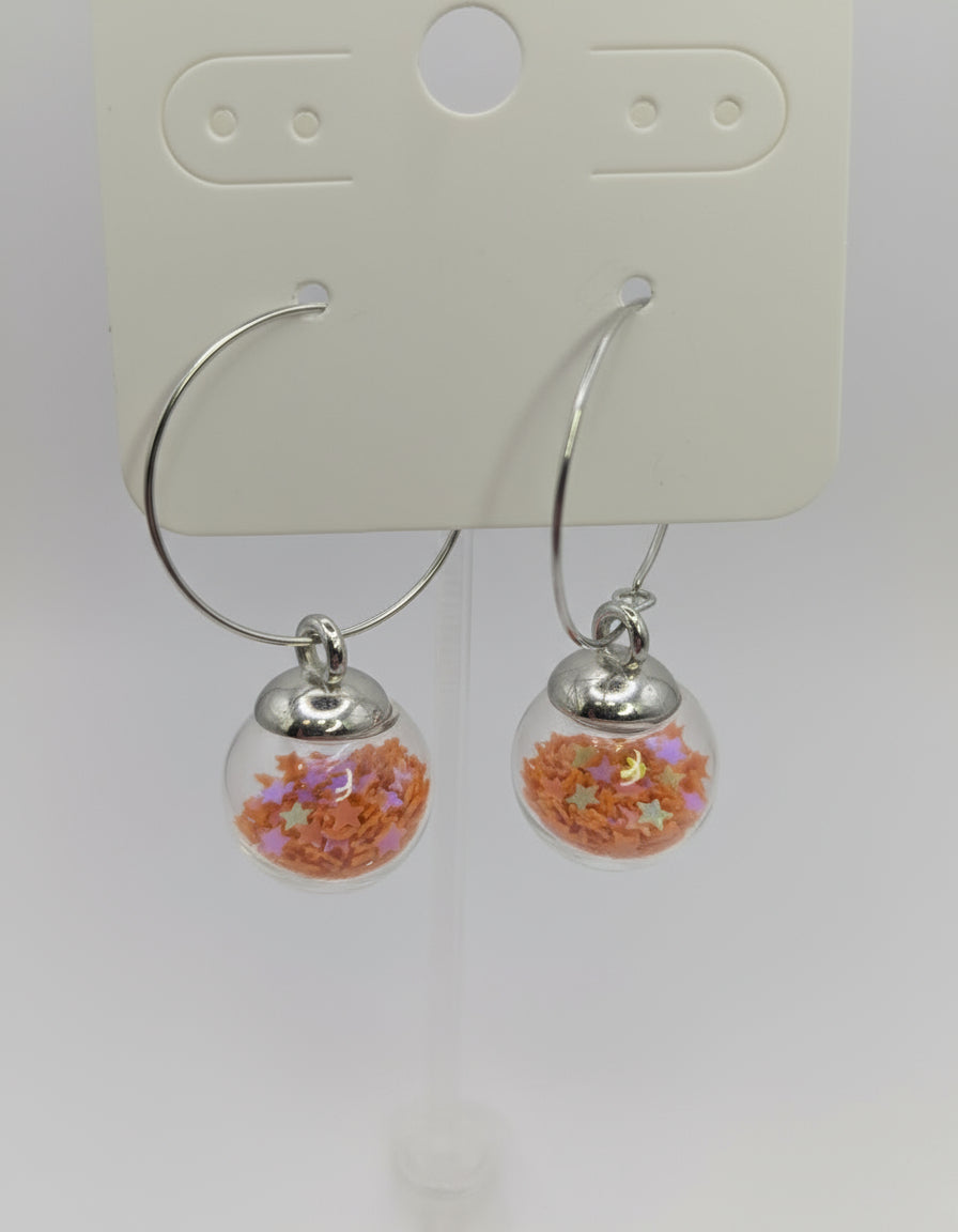 Orange Glitter Globes on Large Steel Hoops