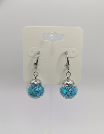 Aquamarine Glitter Globes on Steel Hoops