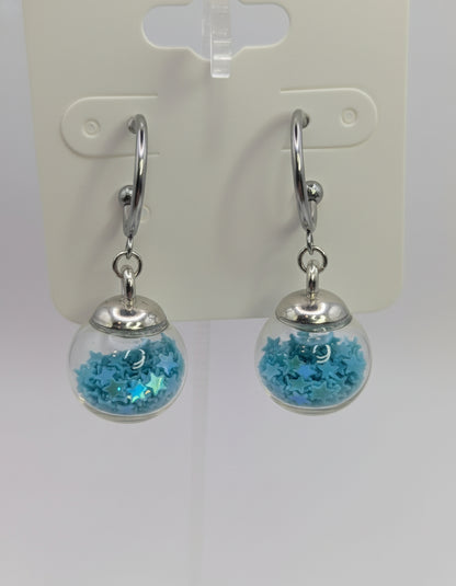 Aquamarine Glitter Globes on Steel Hoops