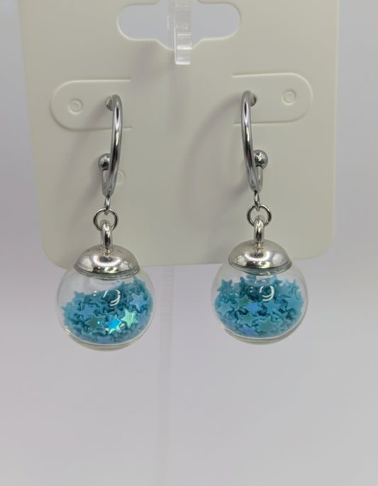 Aquamarine Glitter Globes on Steel Hoops