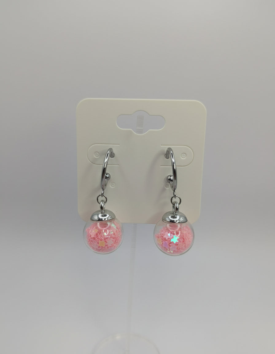 Baby Pink Glitter Globes on Steel Hoops