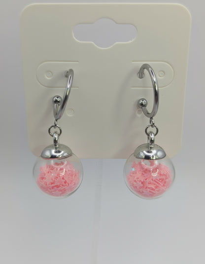 Baby Pink Glitter Globes on Steel Hoops