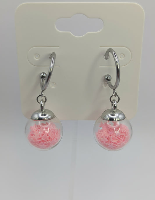 Baby Pink Glitter Globes on Steel Hoops