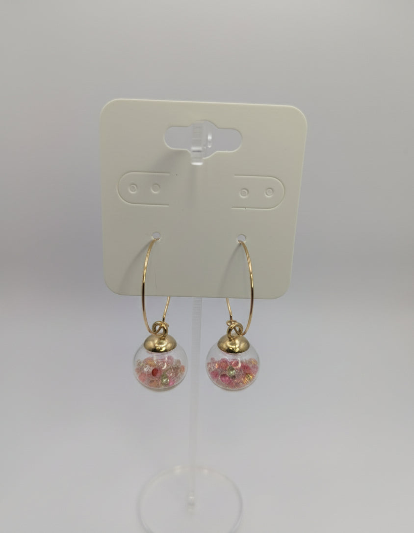 Colorful Rhinestones in Glass Globes on Large Gold Hoops
