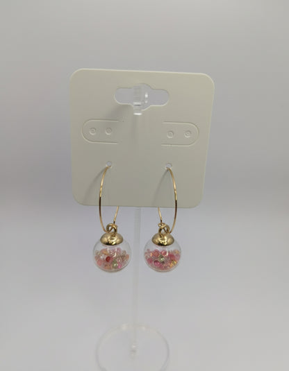 Colorful Rhinestones in Glass Globes on Large Gold Hoops