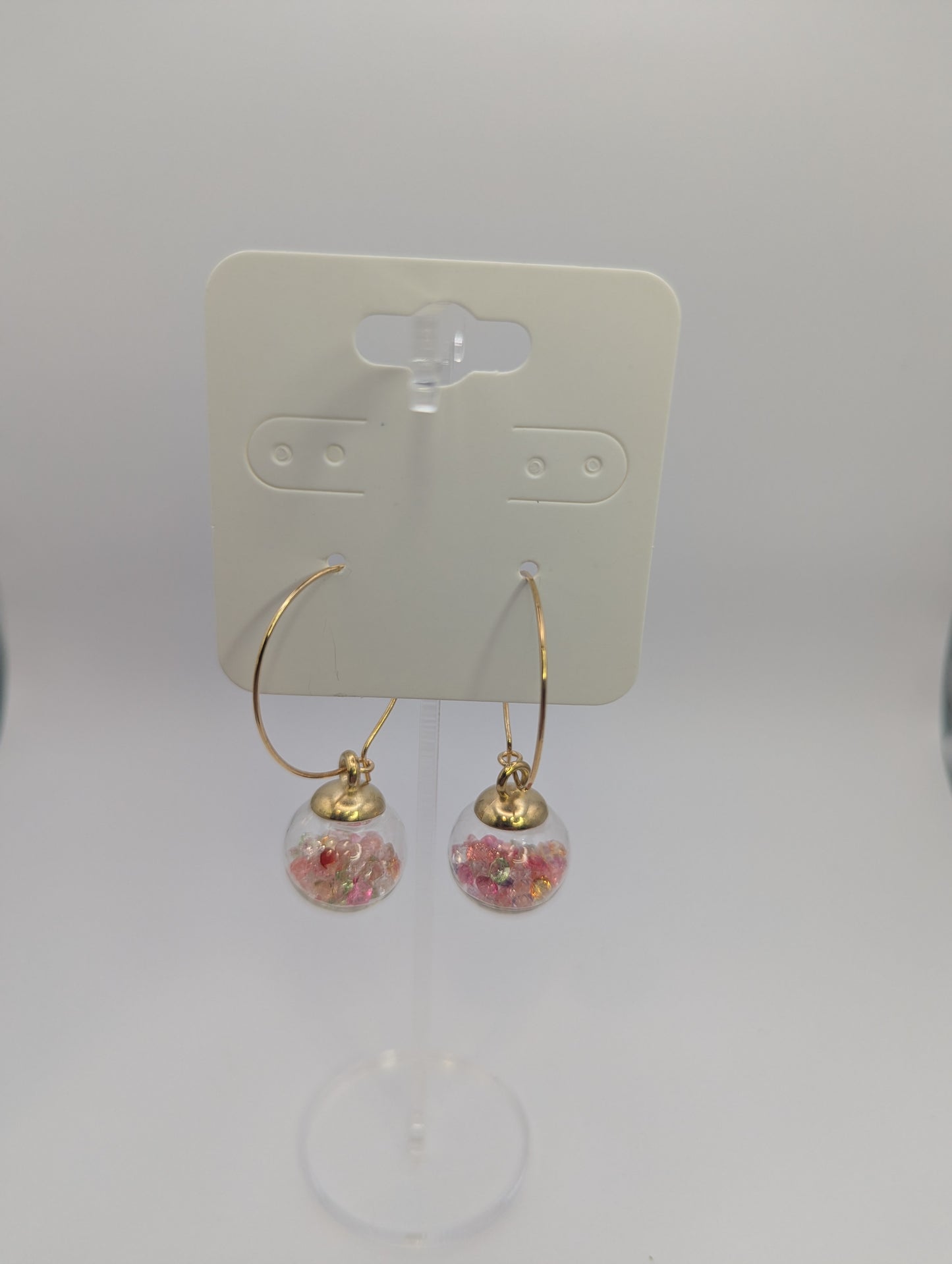Colorful Rhinestones in Glass Globes on Large Gold Hoops
